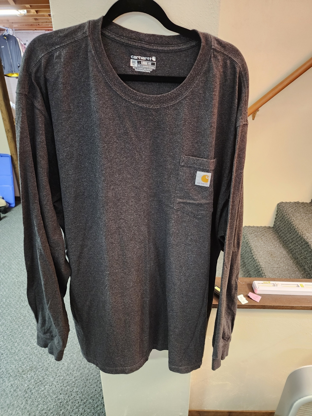 Carhartt Men's 3XLT Long Sleeve Pocket T-Shirt — Charcoal
